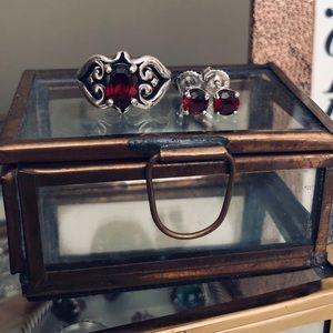 James Avery GARNET ring & earrings SET
